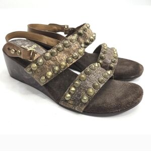 Calleen Cordero Aztec Studded Strap Sandals Low Wedges Distressed USA Size 9
